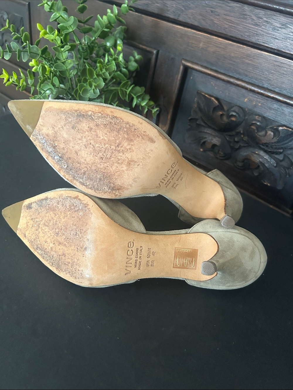 Vince Taupe Suede D'Orsay Pointed-Toe Kitten Heels - Picture 9 of 12